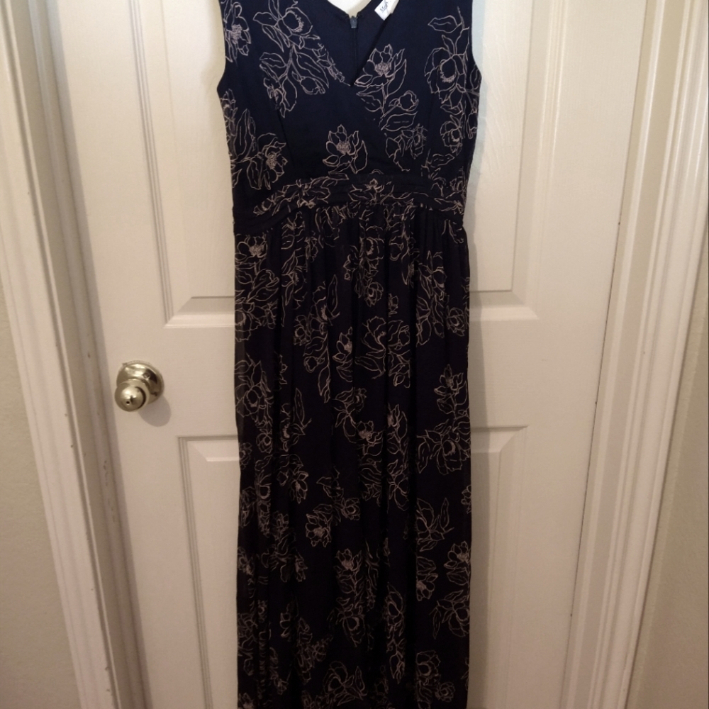 Motherhood Maternity Small dark navy dress gown casual evening Spring zipper